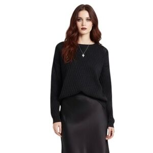 89th & Madison Pointelle Drop Shoulder Sweater Sz S Black Dark Romantic Boho
